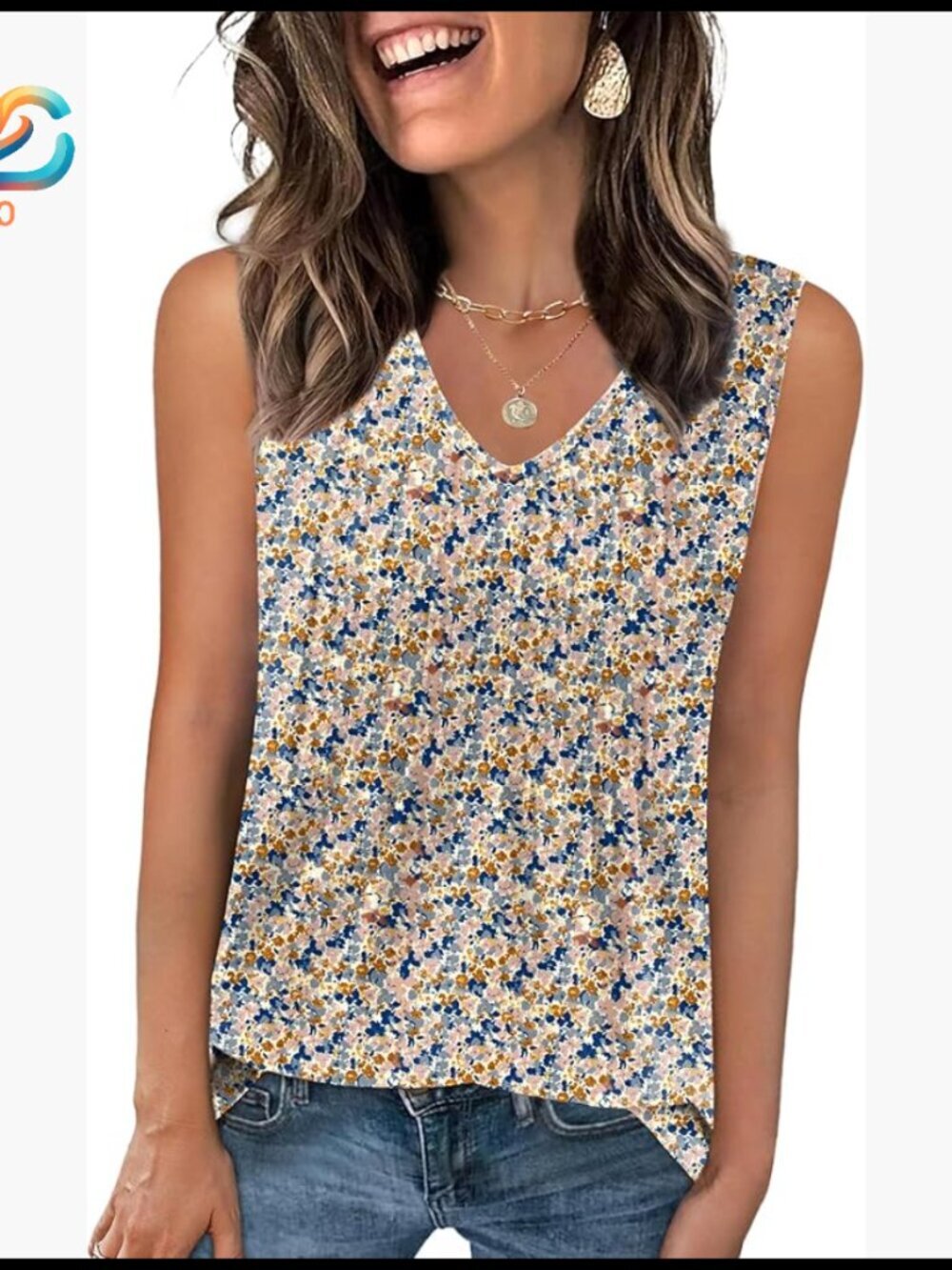 Loose Fit Pleated V-Neck Tank Top, Sleeveless Summer Blouse, Boho Style
